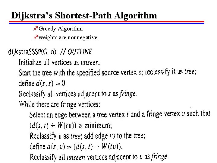 Dijkstra’s Shortest-Path Algorithm f. Greedy Algorithm fweights are nonnegative 