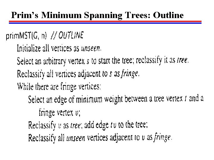 Prim’s Minimum Spanning Trees: Outline 