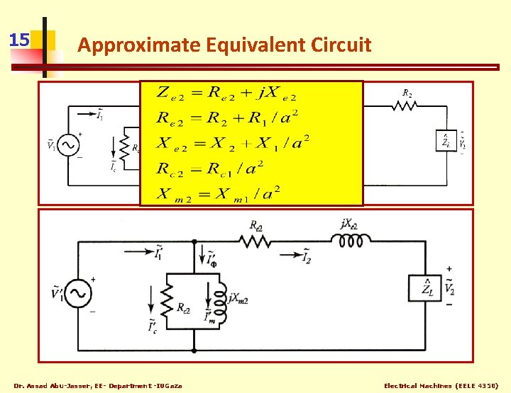 15 Approximate Equivalent Circuit The low core loss implies high core loss resistance The