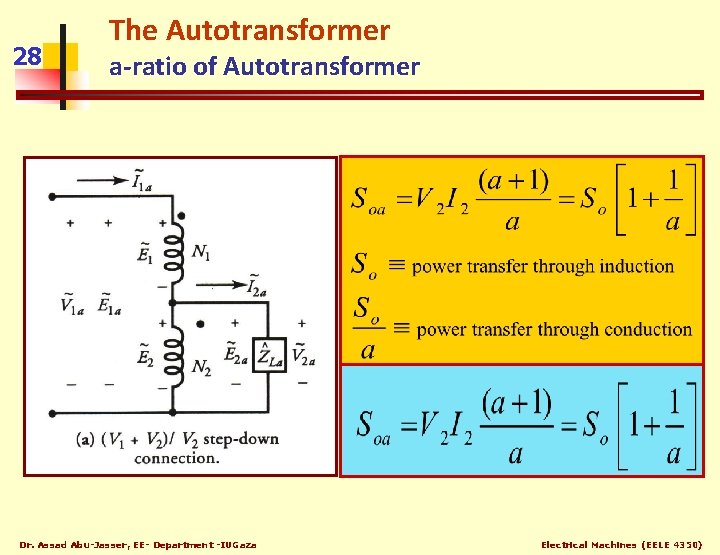 28 The Autotransformer a-ratio of Autotransformer Dr. Assad Abu-Jasser, EE- Department -IUGaza Electrical Machines