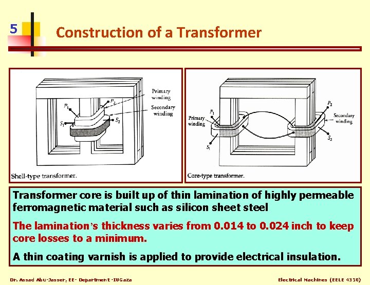 5 Construction of a Transformer core is built up of thin lamination of highly