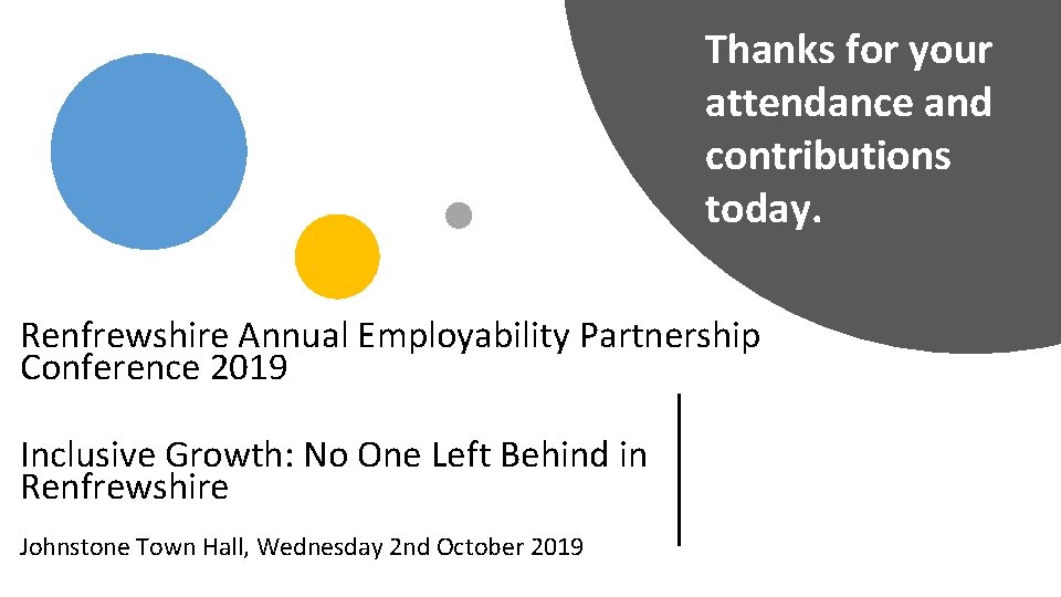 Thanks for your attendance and contributions today. Renfrewshire Annual Employability Partnership Conference 2019 Inclusive