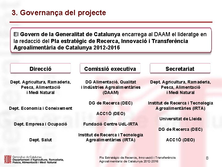 3. Governança del projecte El Govern de la Generalitat de Catalunya encarrega al DAAM