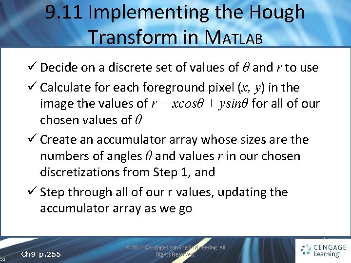 9. 11 Implementing the Hough Transform in MATLAB ü Decide on a discrete set