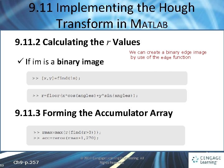9. 11 Implementing the Hough Transform in MATLAB 9. 11. 2 Calculating the r