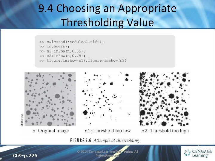 9. 4 Choosing an Appropriate Thresholding Value 9 Ch 9 -p. 226 © 2010