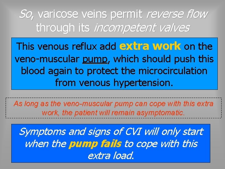 So, varicose veins permit reverse flow through its incompetent valves This venous reflux add