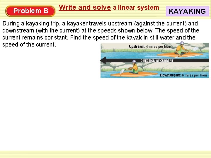 Problem B Write and solve a linear system KAYAKING During a kayaking trip, a