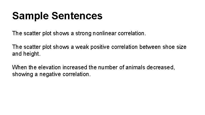 Sample Sentences The scatter plot shows a strong nonlinear correlation. The scatter plot shows