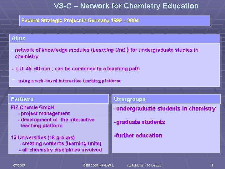 VS-C – Network for Chemistry Education Federal Strategic Project in Germany 1999 – 2004
