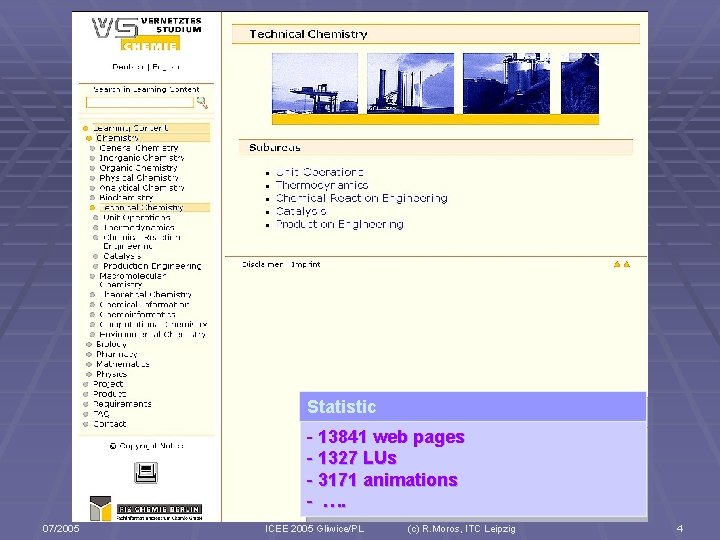 Statistic - 13841 web pages - 1327 LUs - 3171 animations - …. 07/2005