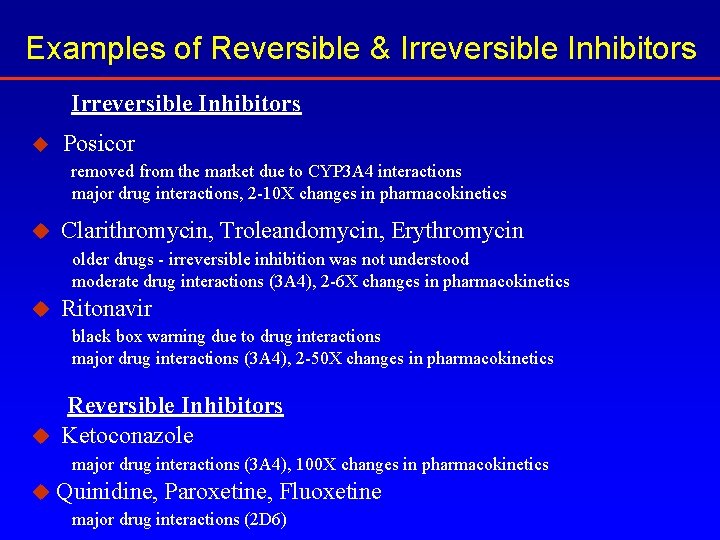 Examples of Reversible & Irreversible Inhibitors u Posicor removed from the market due to
