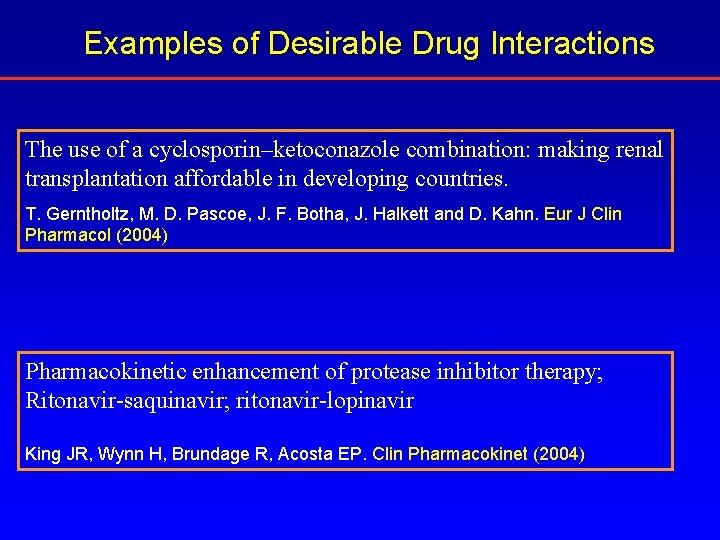 Examples of Desirable Drug Interactions The use of a cyclosporin–ketoconazole combination: making renal transplantation