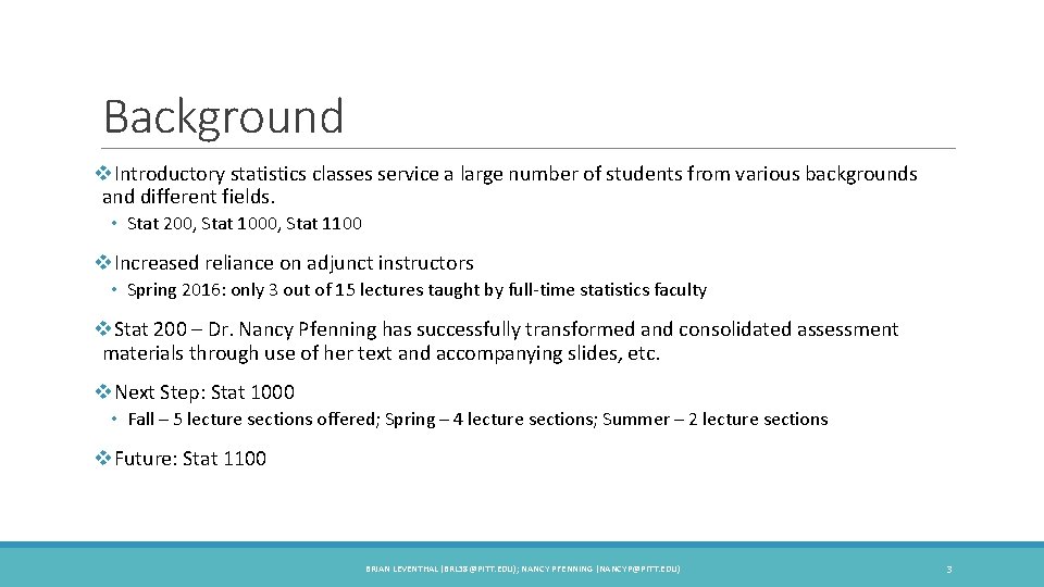 Background v. Introductory statistics classes service a large number of students from various backgrounds