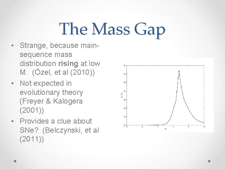 The Mass Gap • Strange, because mainsequence mass distribution rising at low M. (Özel,