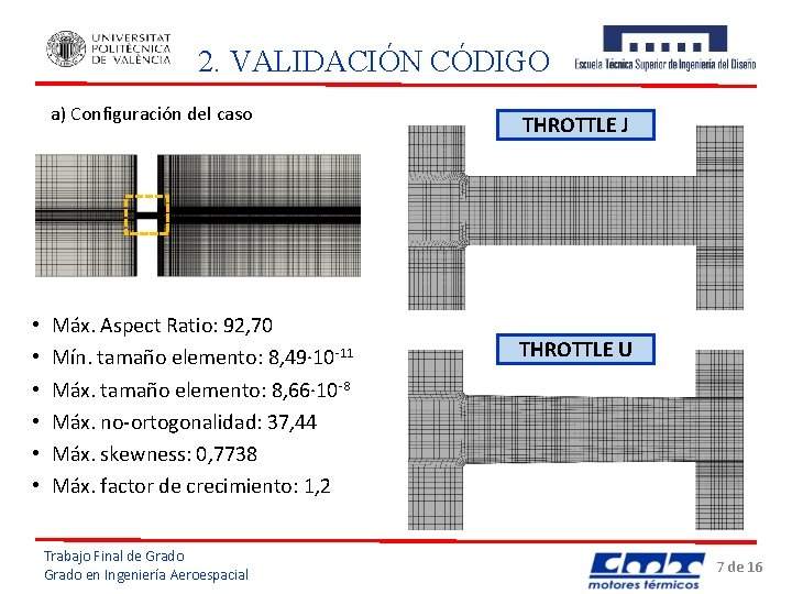 2. VALIDACIÓN CÓDIGO a) Configuración del caso • • • Máx. Aspect Ratio: 92,