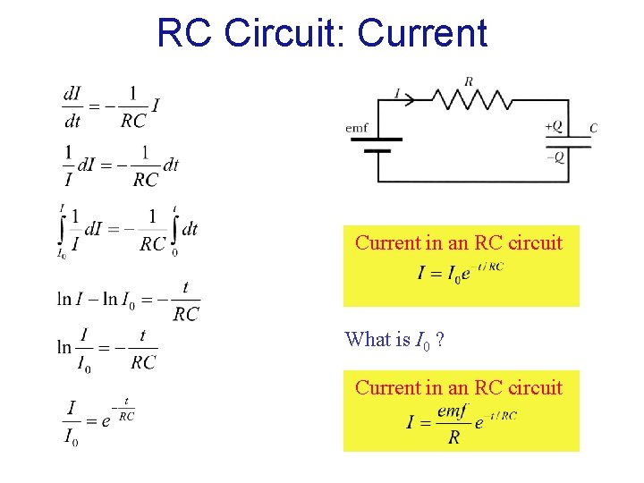 RC Circuit: Current in an RC circuit What is I 0 ? Current in