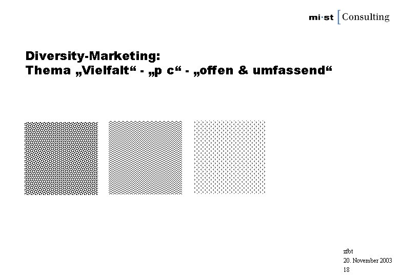 Diversity-Marketing: Thema „Vielfalt“ - „p c“ - „offen & umfassend“ zfbt 20. November 2003