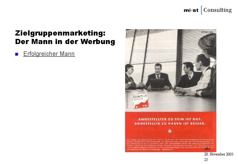 Zielgruppenmarketing: Der Mann in der Werbung n Erfolgreicher Mann zfbt 20. November 2003 25