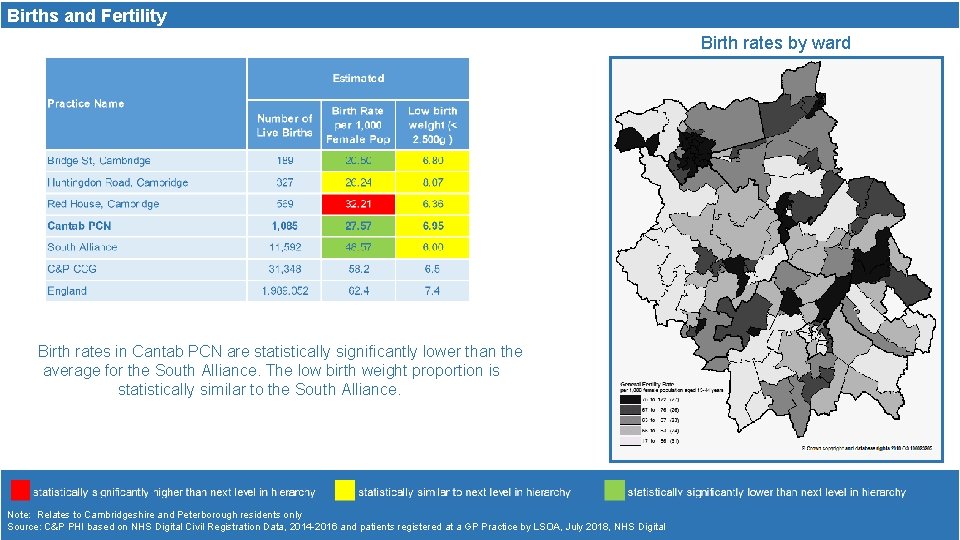 Births and Fertility Birth rates by ward Birth rates in Cantab PCN are statistically