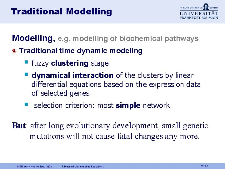 Traditional Modelling, e. g. modelling of biochemical pathways Traditional time dynamic modeling § fuzzy