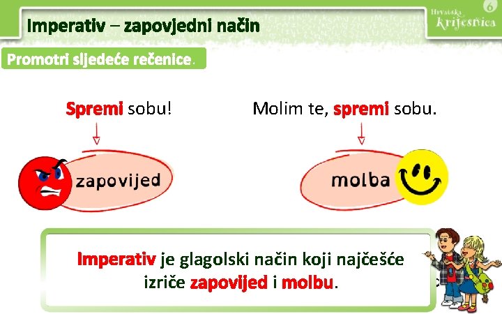 Imperativ – zapovjedni način Promotri sljedeće rečenice. Spremi sobu! Molim te, spremi sobu. Imperativ