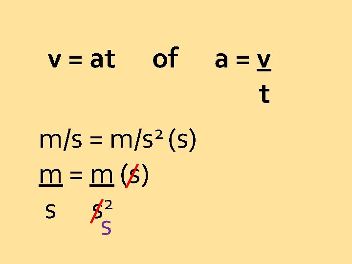 v = at m/s = m (s) 2 s s s of 2 m/s
