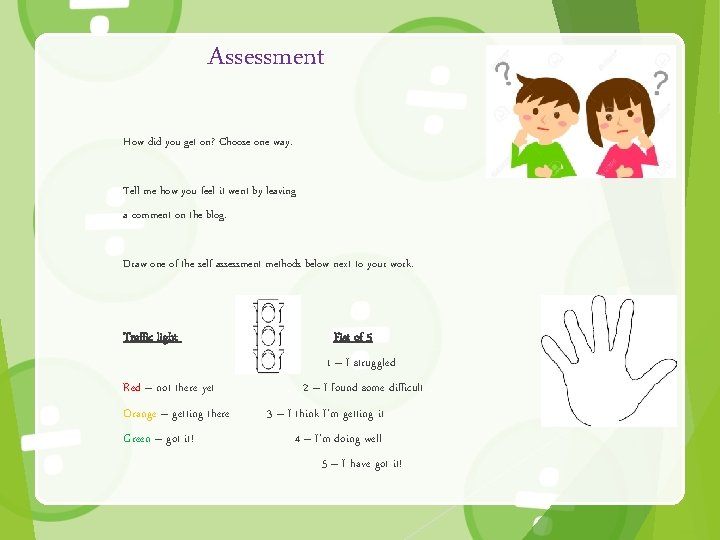 Assessment How did you get on? Choose one way. Tell me how you feel