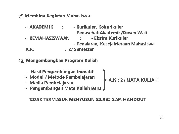 (f) Membina Kegiatan Mahasiswa - AKADEMIK : - Kurikuler, Kokurikuler - Penasehat Akademik/Dosen Wali