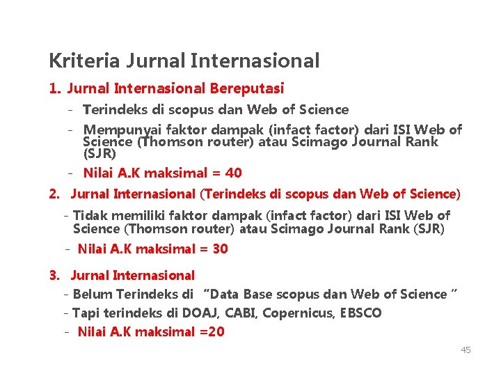 Kriteria Jurnal Internasional 1. Jurnal Internasional Bereputasi - Terindeks di scopus dan Web of