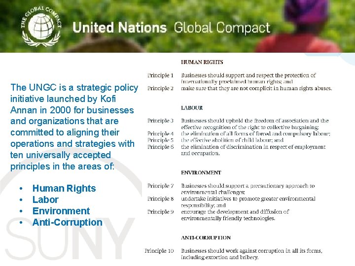 Title The UNGC is a strategic policy initiative launched by Kofi Annan in 2000