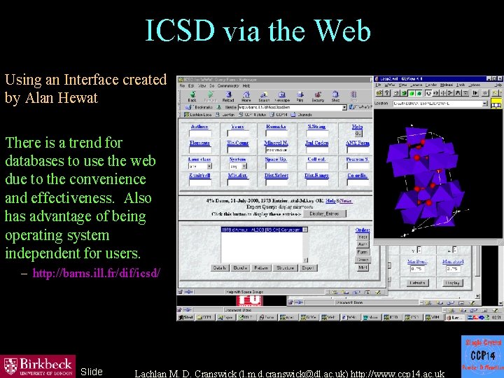 ICSD via the Web Using an Interface created by Alan Hewat There is a