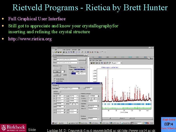 Rietveld Programs - Rietica by Brett Hunter · Full Graphical User Interface · Still