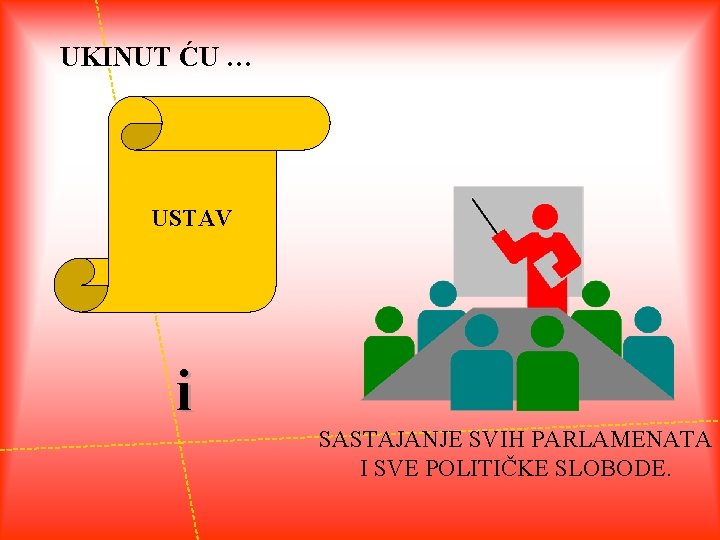 UKINUT ĆU … USTAV i SASTAJANJE SVIH PARLAMENATA I SVE POLITIČKE SLOBODE. 