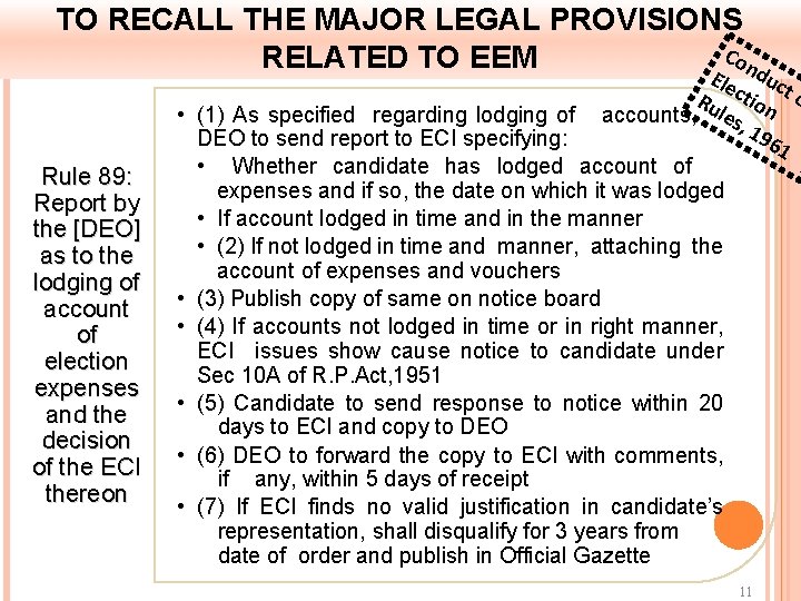 TO RECALL THE MAJOR LEGAL PROVISIONS Co RELATED TO EEM nd • Rule 89: