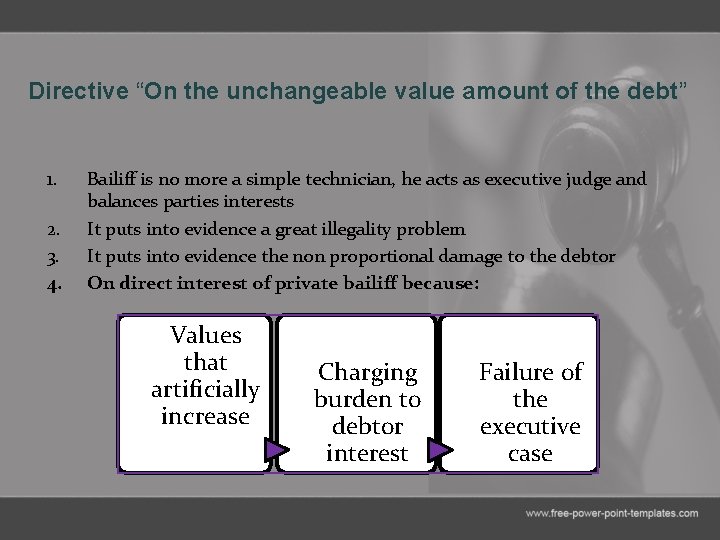 Directive “On the unchangeable value amount of the debt” 1. 2. 3. 4. Bailiff