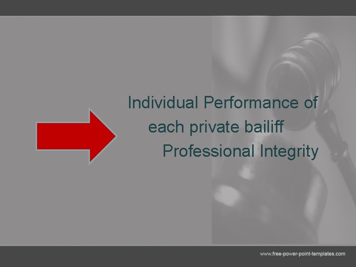 Individual Performance of each private bailiff Professional Integrity 
