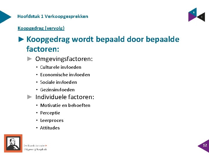 Hoofdstuk 1 Verkoopgesprekken Koopgedrag (vervolg) ► Koopgedrag wordt bepaald door bepaalde factoren: ► Omgevingsfactoren: