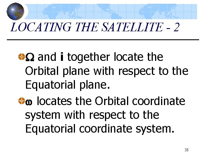 LOCATING THE SATELLITE - 2 and i together locate the Orbital plane with respect