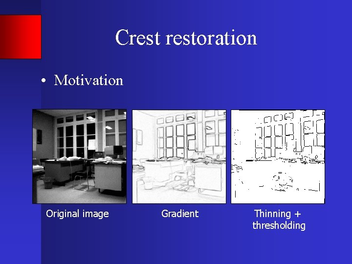 Crestoration • Motivation Original image Gradient Thinning + thresholding 