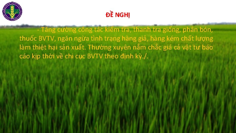 ĐỀ NGHỊ - Tăng cường công tác kiểm tra, thanh tra giống, phân bón,