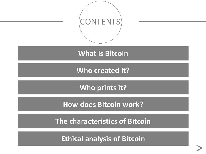 CONTENTS What is Bitcoin Who created it? Who prints it? How does Bitcoin work?