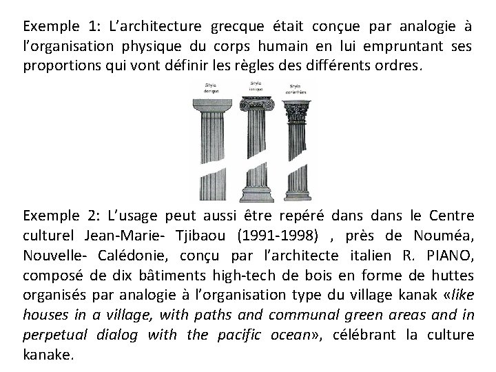 Exemple 1: L’architecture grecque était conçue par analogie à l’organisation physique du corps humain