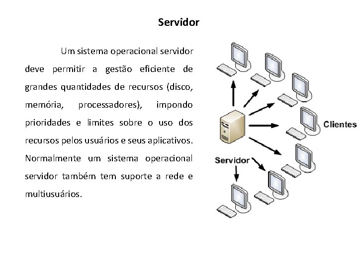 Servidor Um sistema operacional servidor deve permitir a gestão eficiente de grandes quantidades de