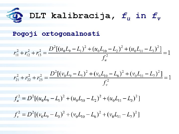 DLT kalibracija, fu in fv Pogoji ortogonalnosti 