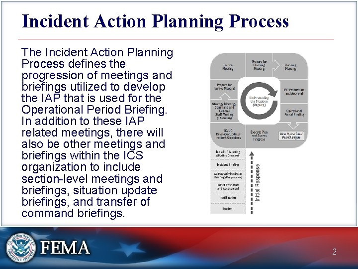 Incident Action Planning Process The Incident Action Planning Process defines the progression of meetings