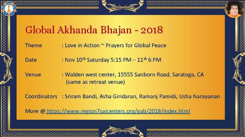 Global Akhanda Bhajan - 2018 Theme : Love in Action ~ Prayers for Global