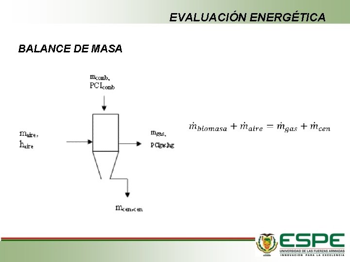 EVALUACIÓN ENERGÉTICA BALANCE DE MASA 