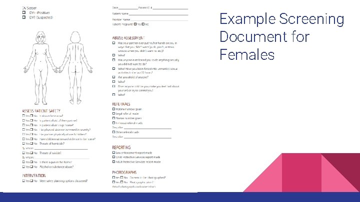 Example Screening Document for Females 