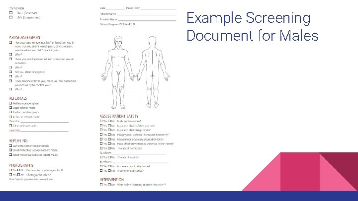 Example Screening Document for Males 